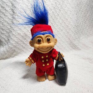 Vintage Trolls Russ Bellboy Luggage Red Suit Blue Hair Doll